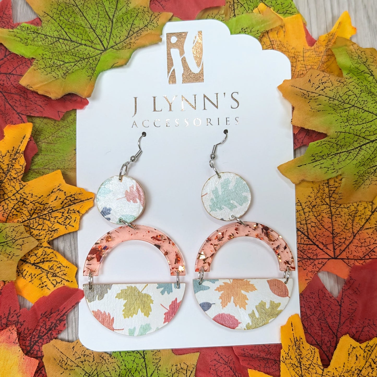 Decoupage autumn wooden dangle earrings