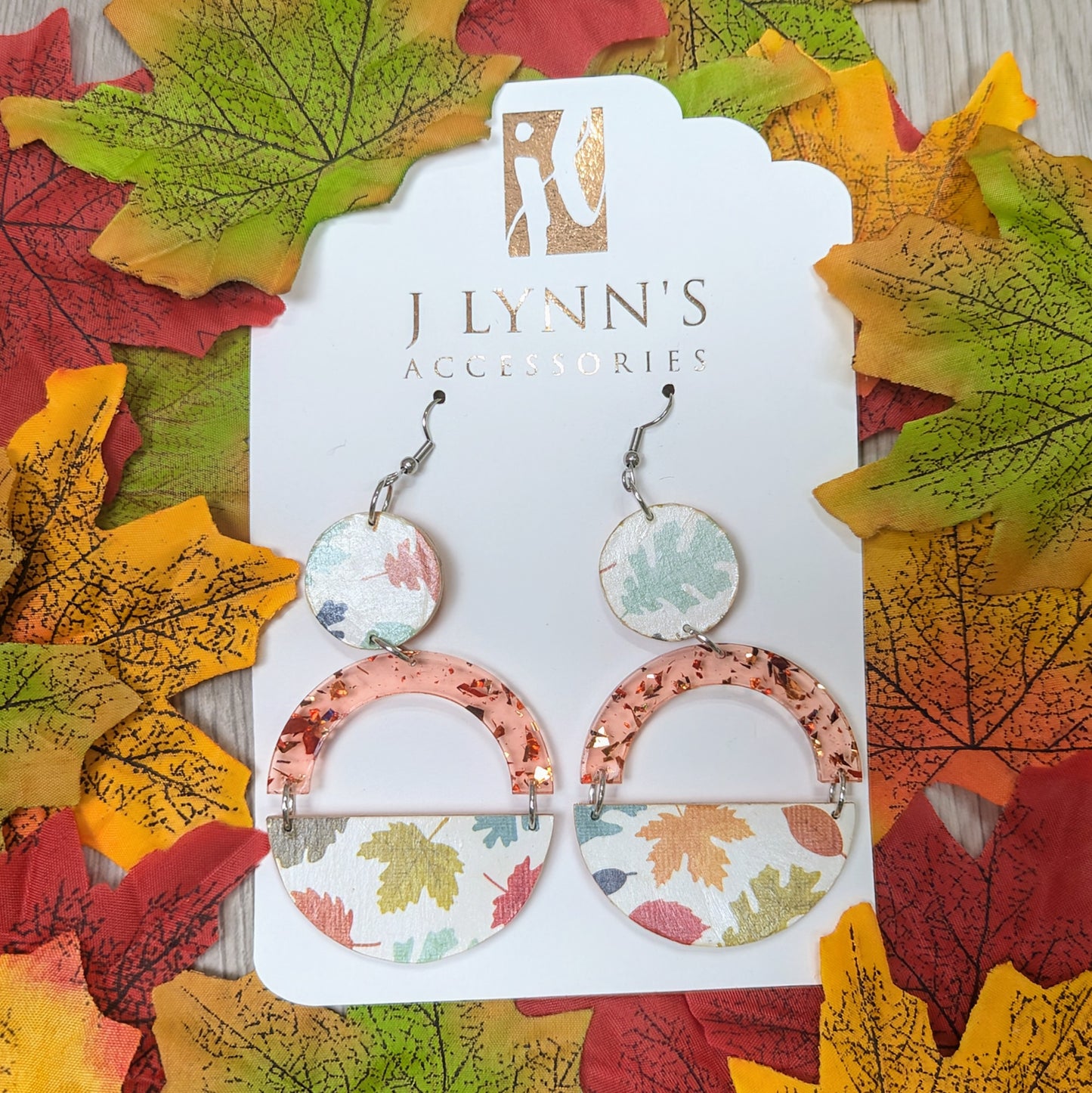 Decoupage autumn wooden dangle earrings