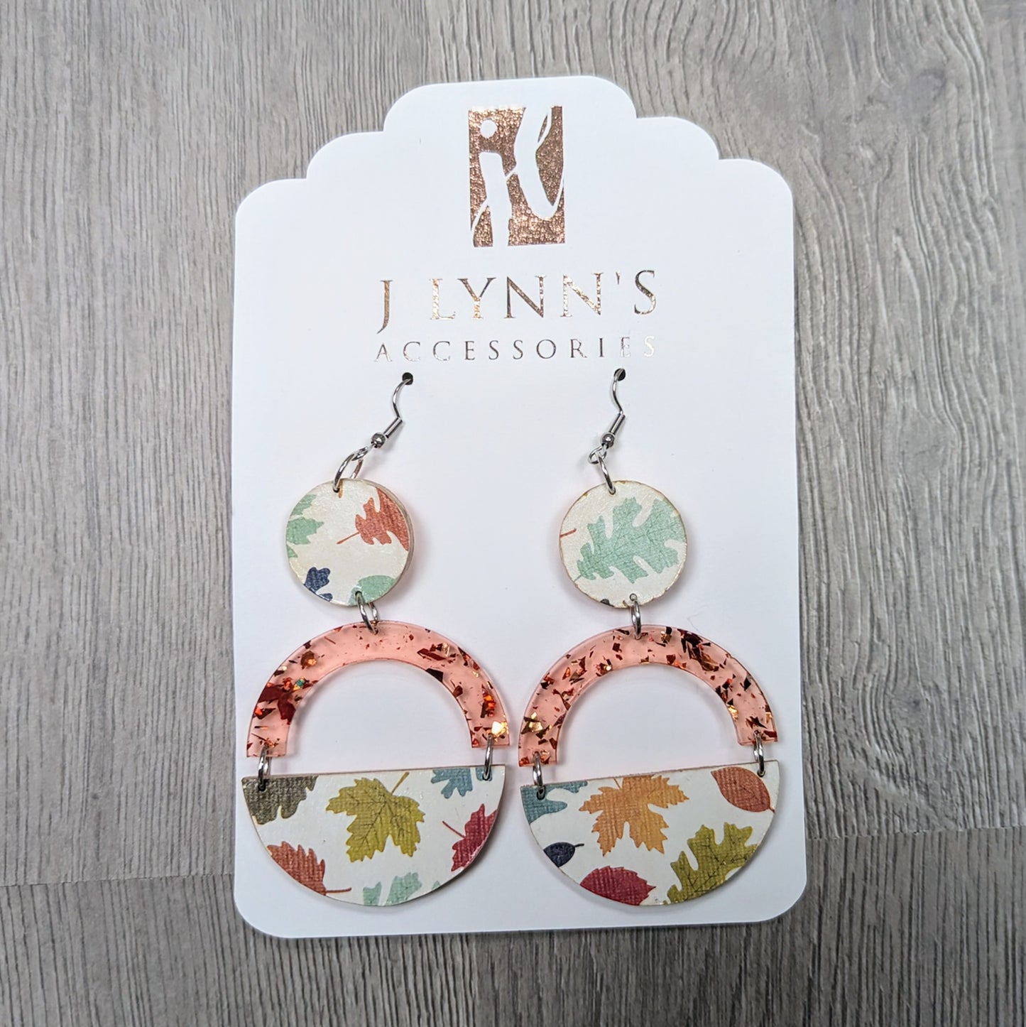 Decoupage autumn wooden dangle earrings