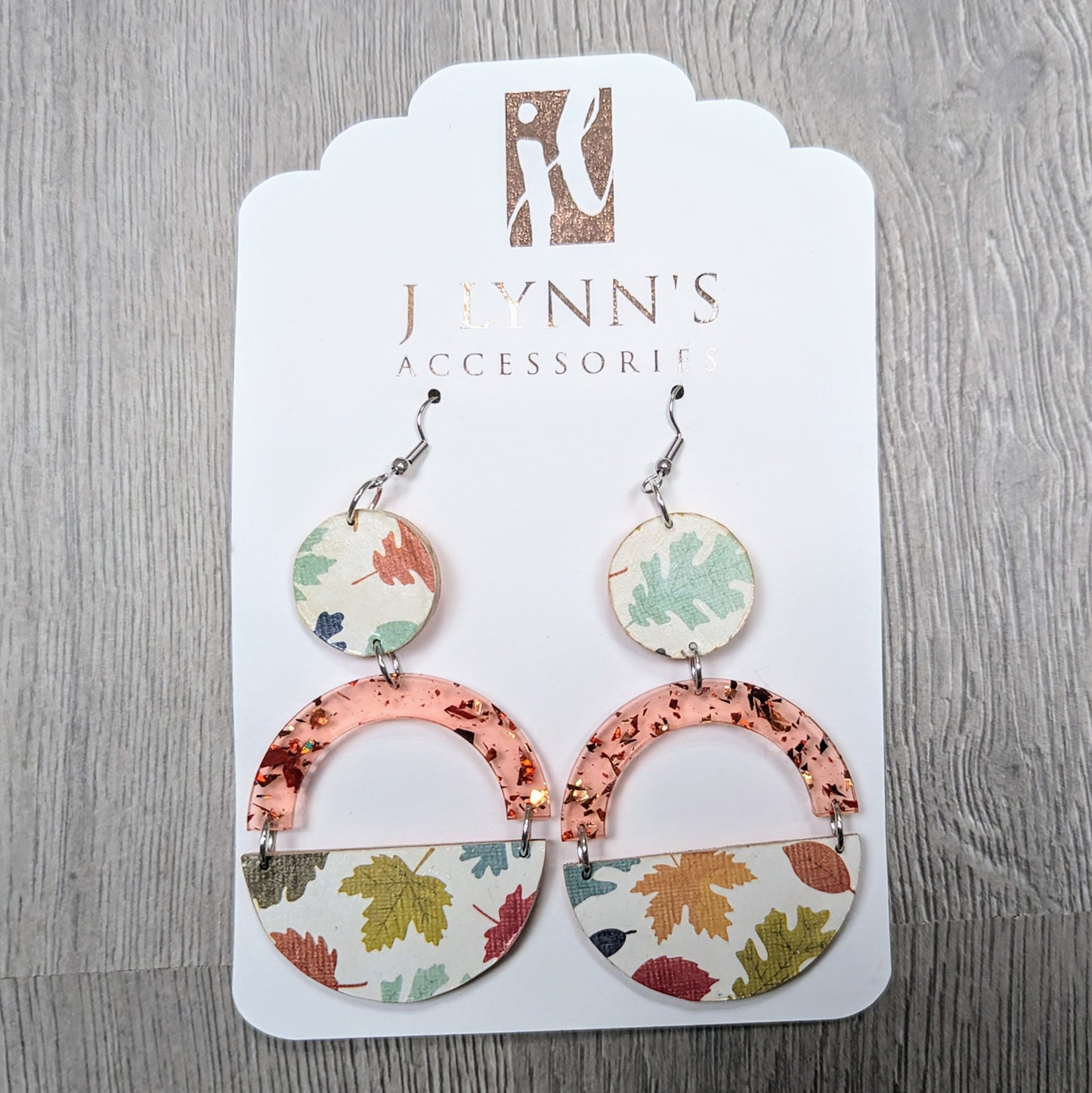 Decoupage autumn wooden dangle earrings