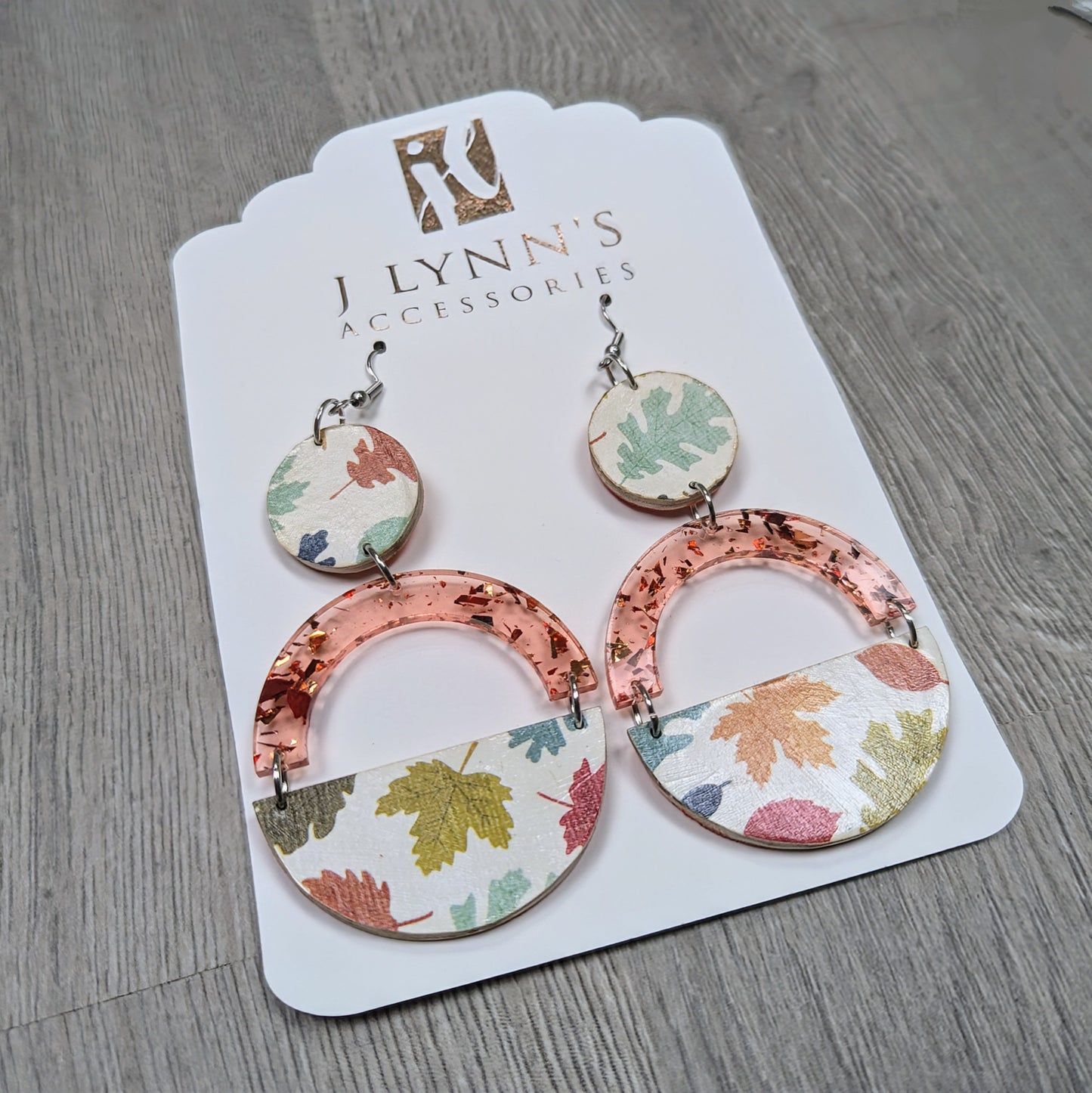 Decoupage autumn wooden dangle earrings