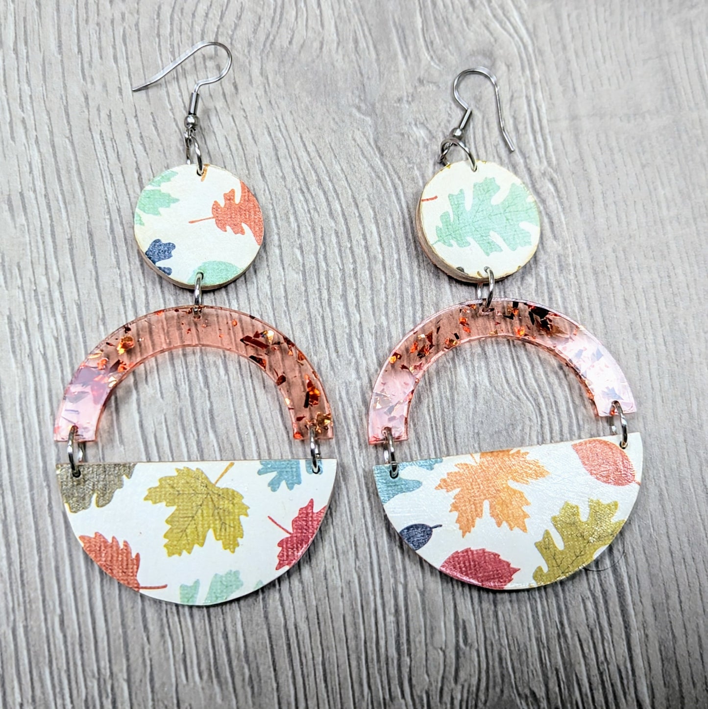 Decoupage autumn wooden dangle earrings