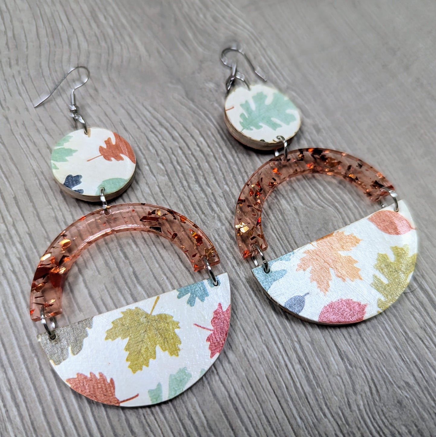 Decoupage autumn wooden dangle earrings