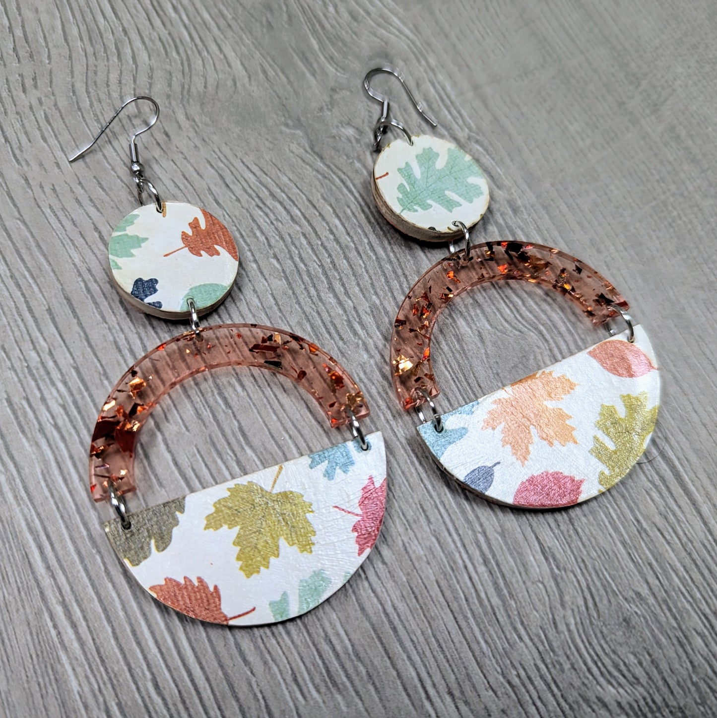 Decoupage autumn wooden dangle earrings