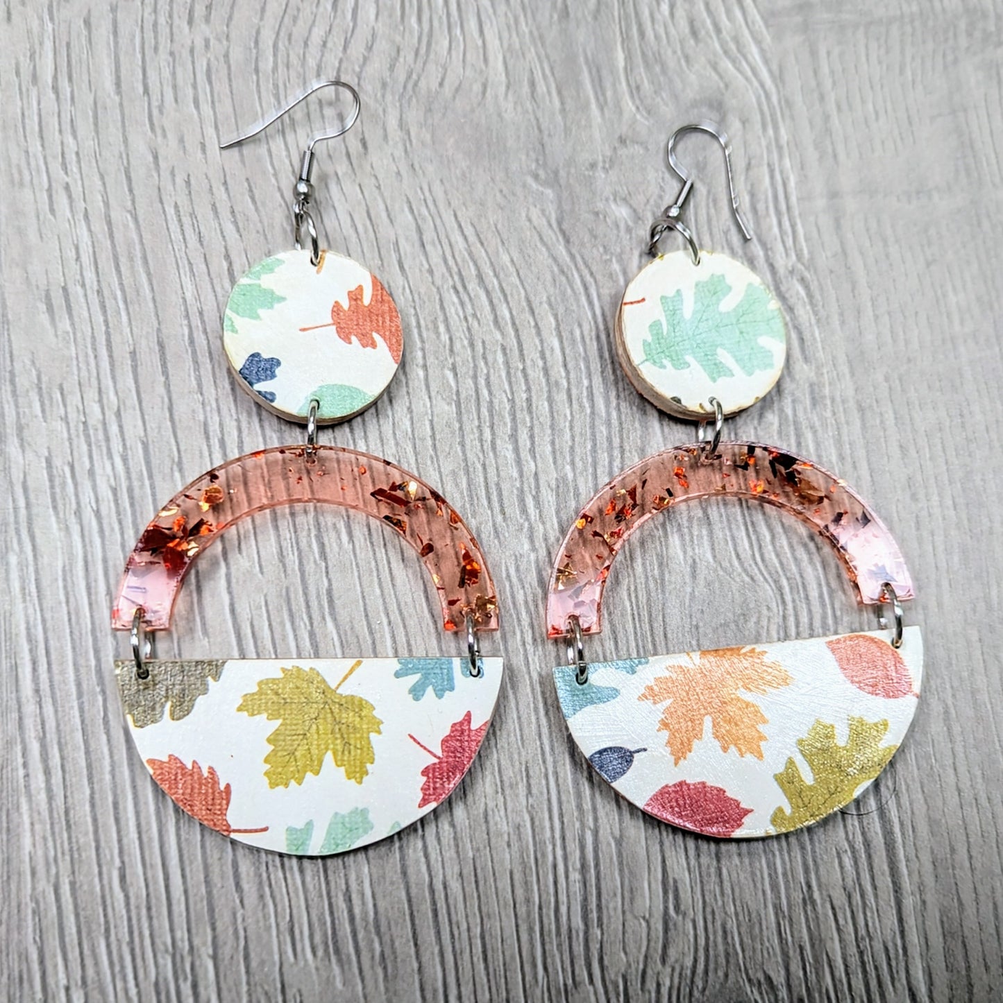 Decoupage autumn wooden dangle earrings