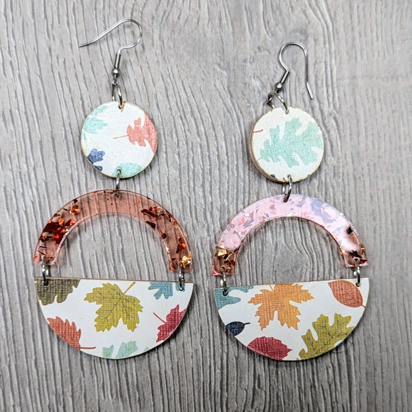 Decoupage autumn wooden dangle earrings