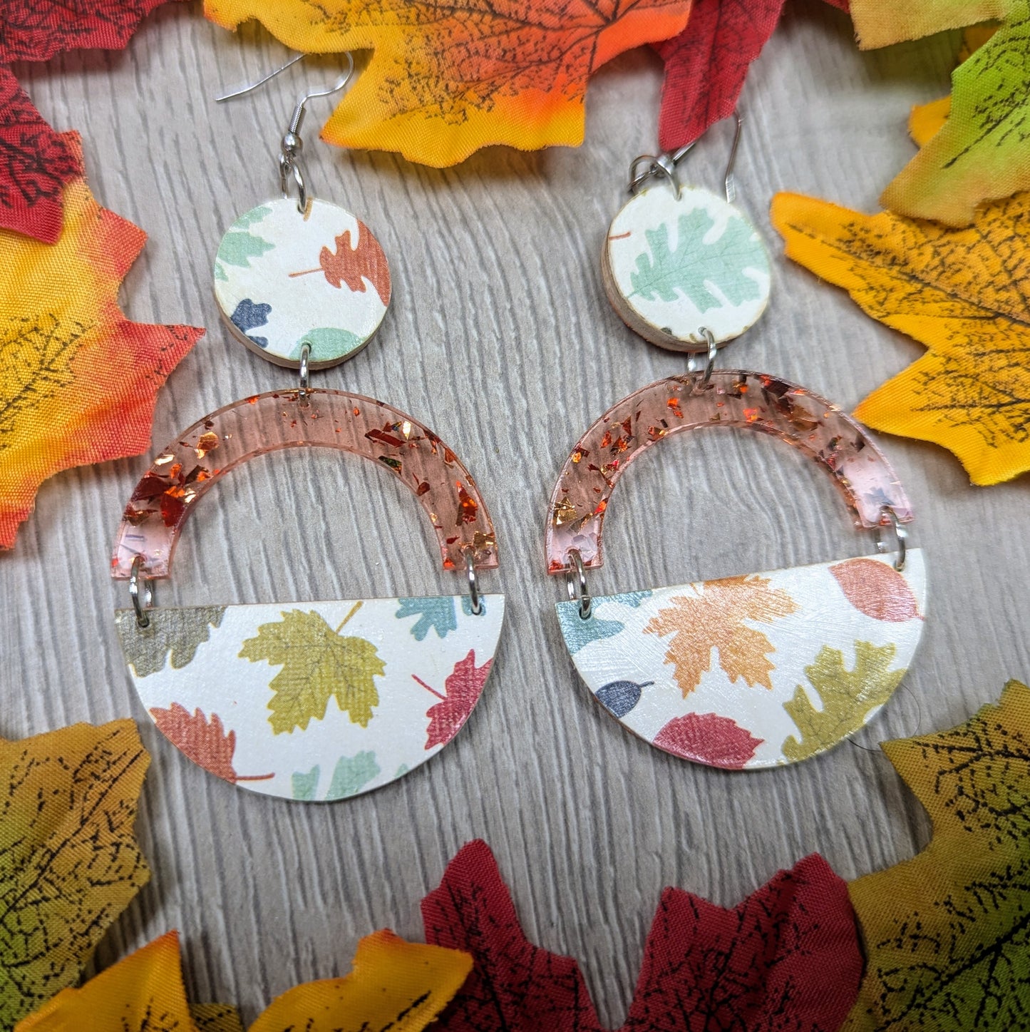 Decoupage autumn wooden dangle earrings