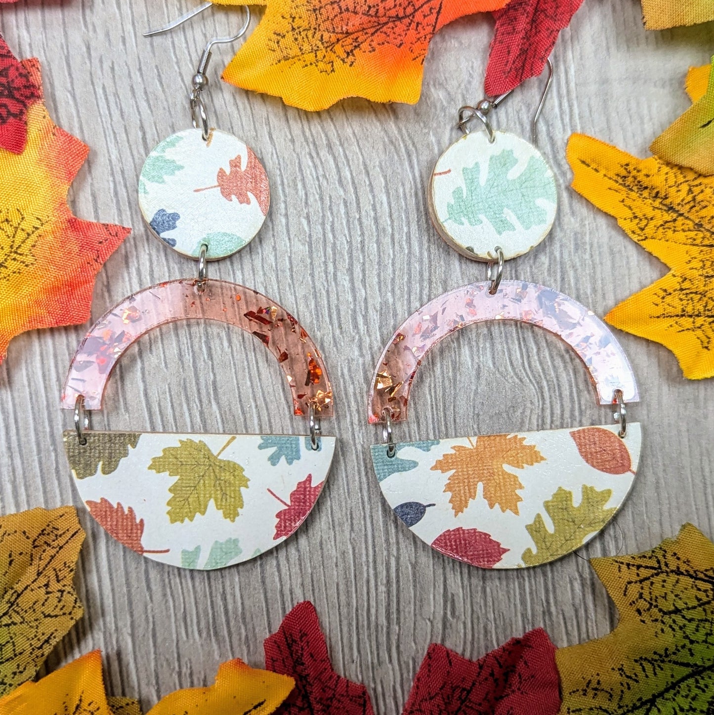 Decoupage autumn wooden dangle earrings