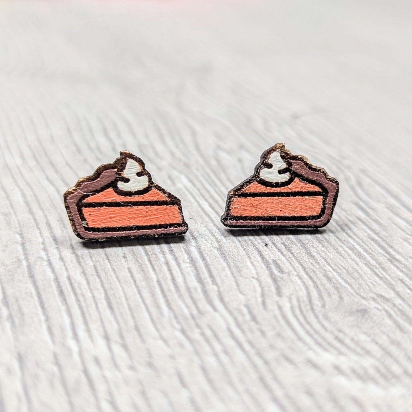 Hand painted pumpkin pie wooden stud earrings