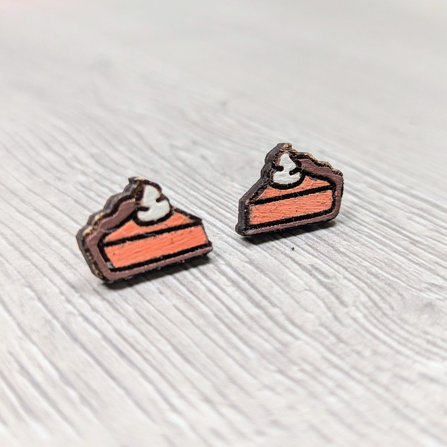 Hand painted pumpkin pie wooden stud earrings