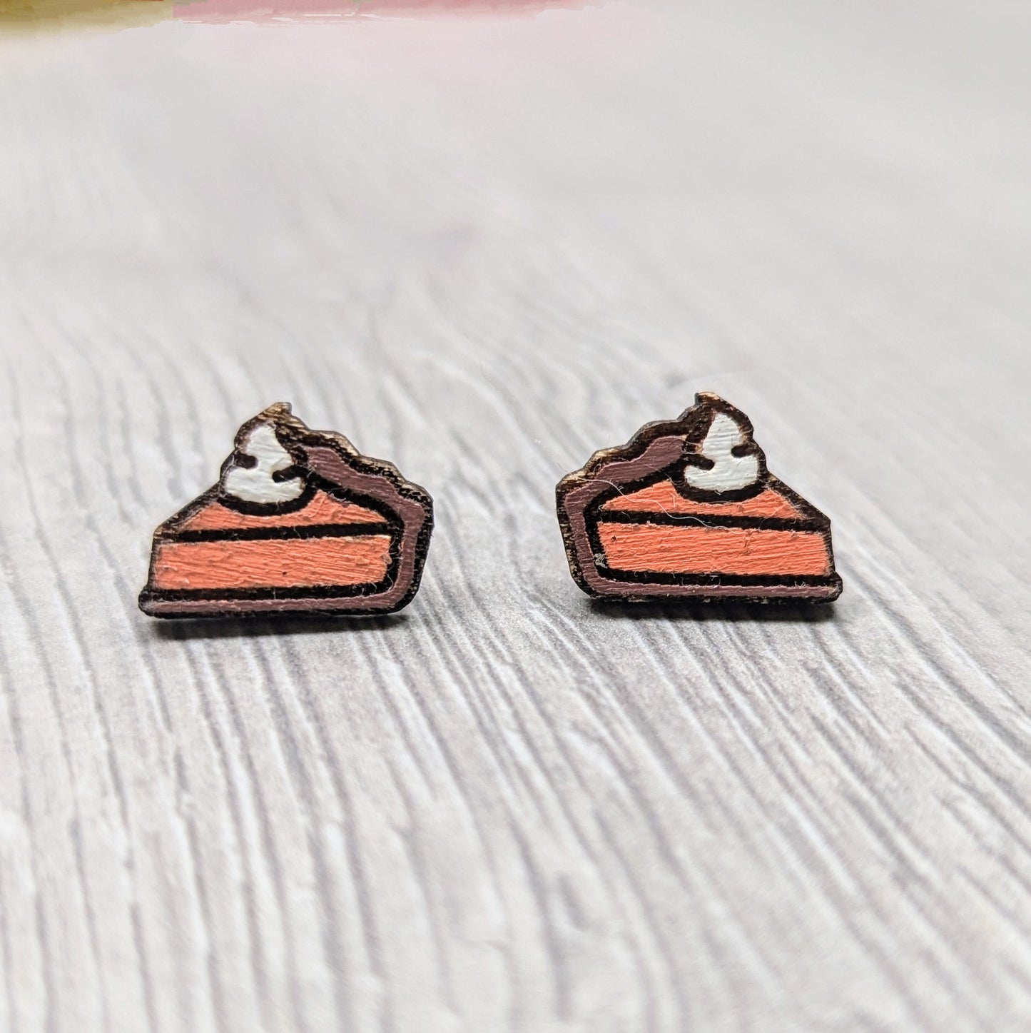 Hand painted pumpkin pie wooden stud earrings
