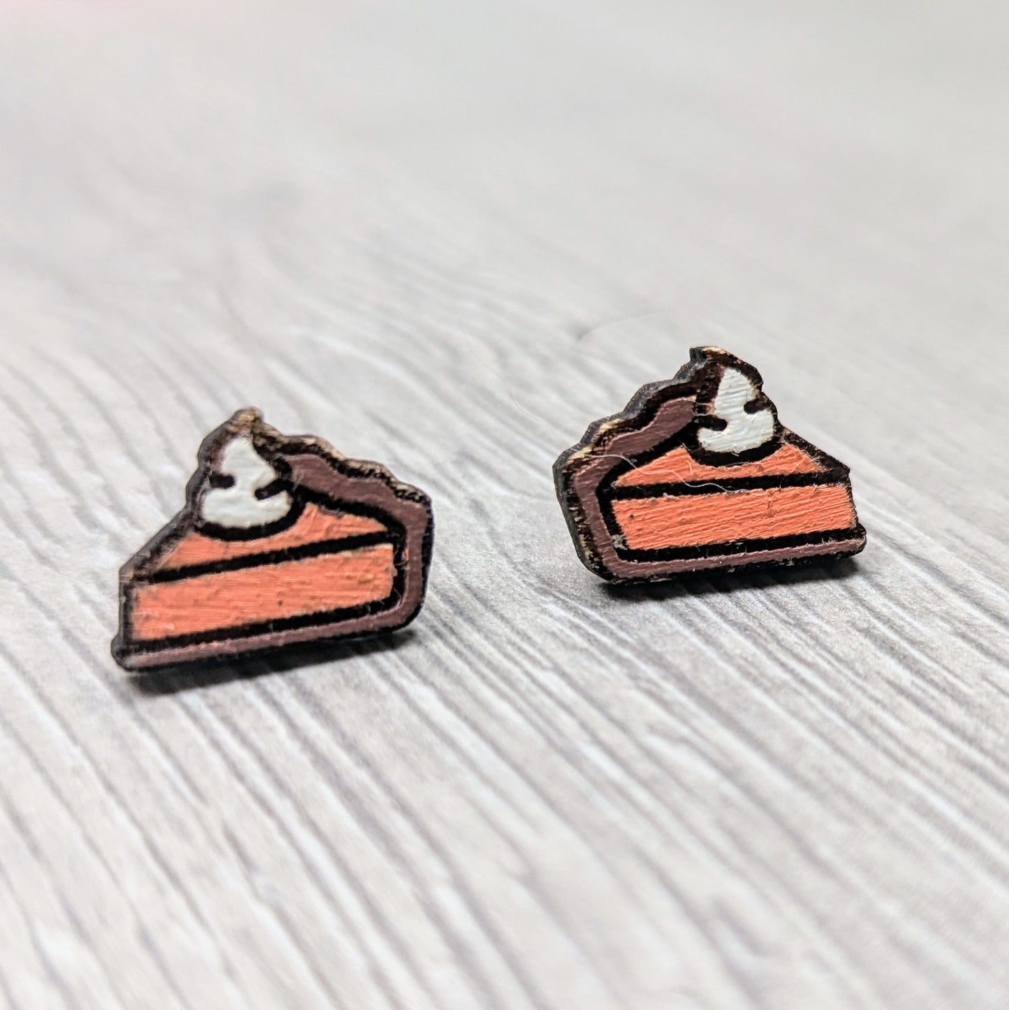 Hand painted pumpkin pie wooden stud earrings