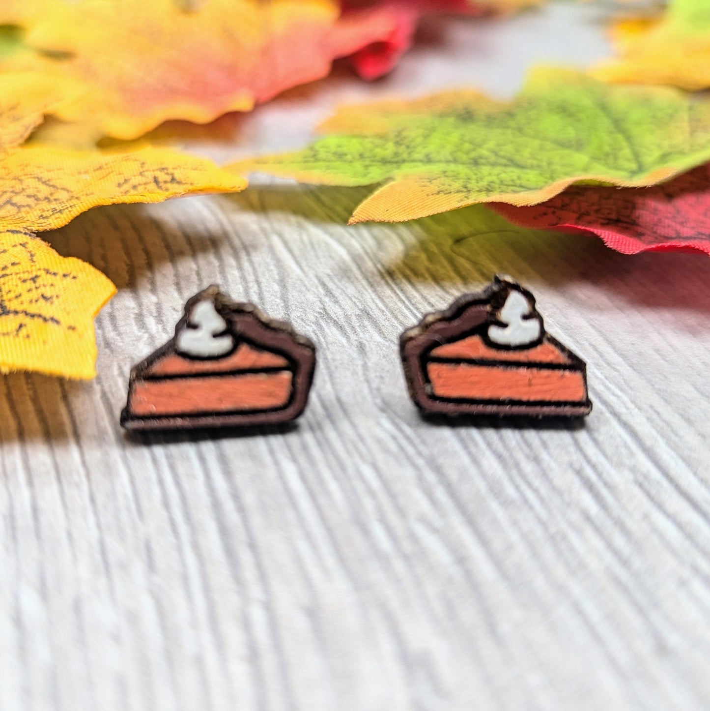 Hand painted pumpkin pie wooden stud earrings