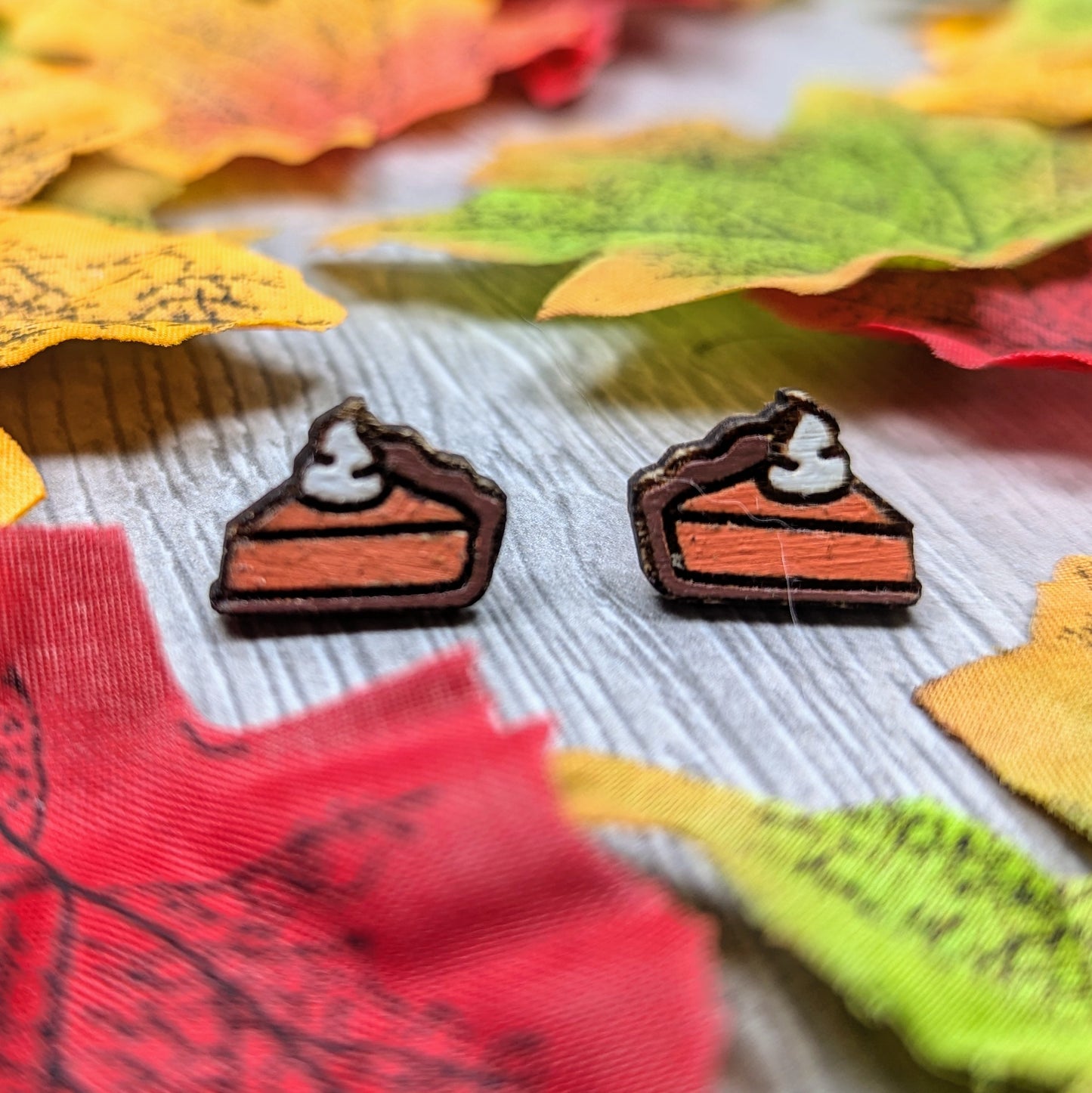 Hand painted pumpkin pie wooden stud earrings