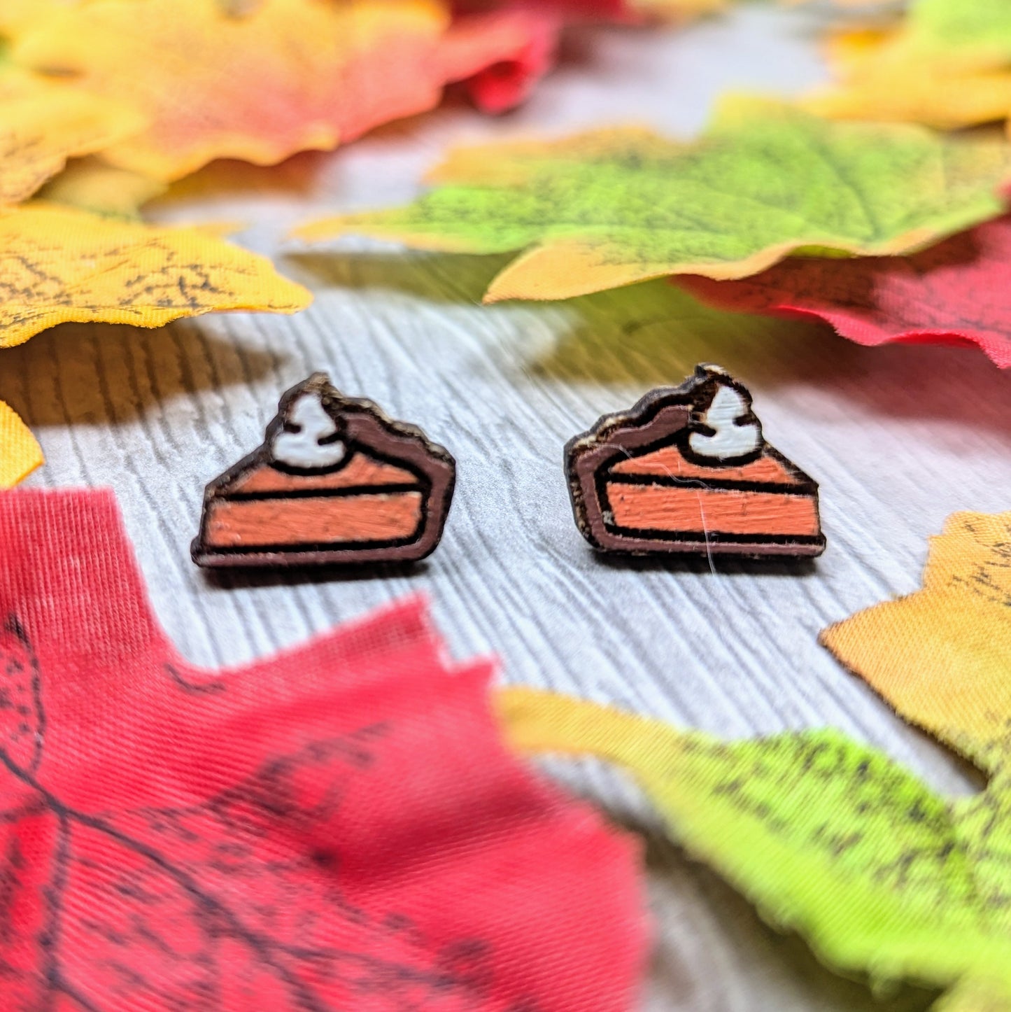 Hand painted pumpkin pie wooden stud earrings