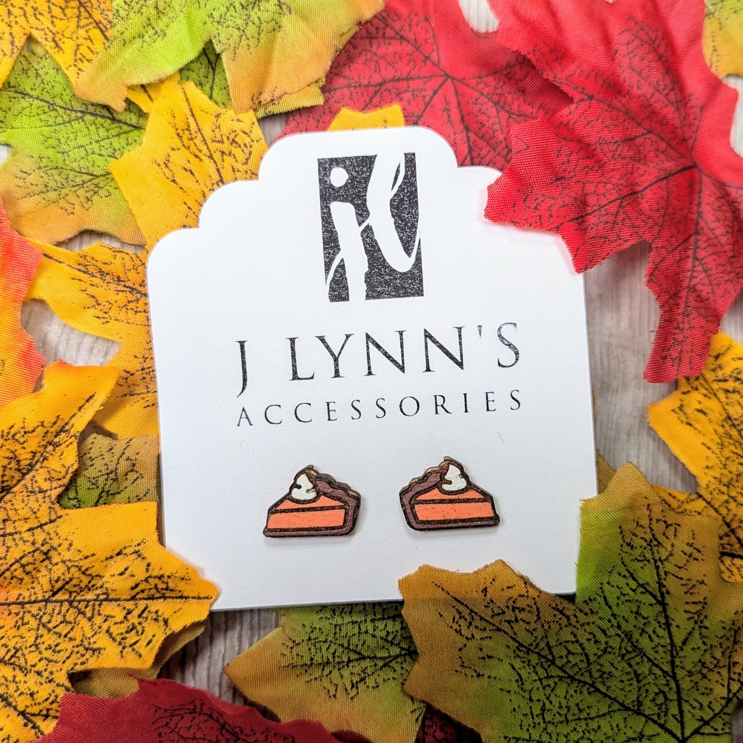 Hand painted pumpkin pie wooden stud earrings