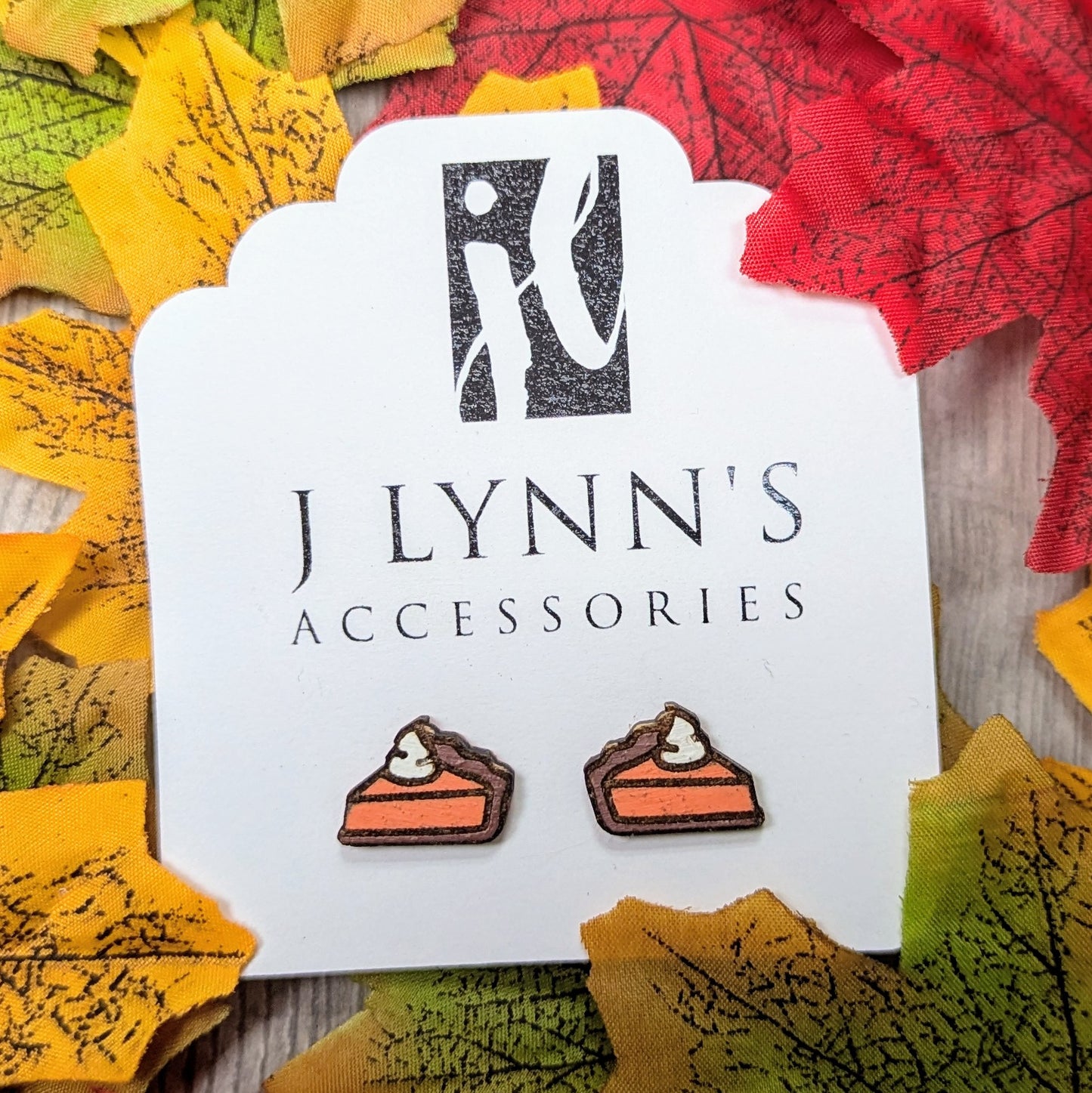 Hand painted pumpkin pie wooden stud earrings