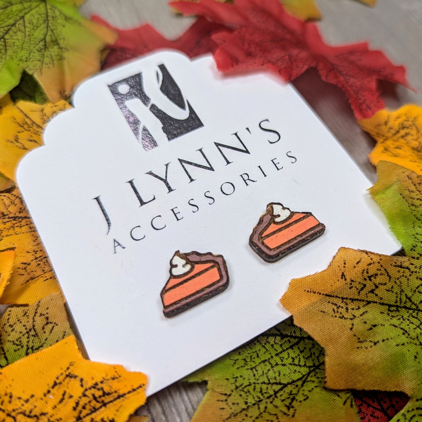 Hand painted pumpkin pie wooden stud earrings