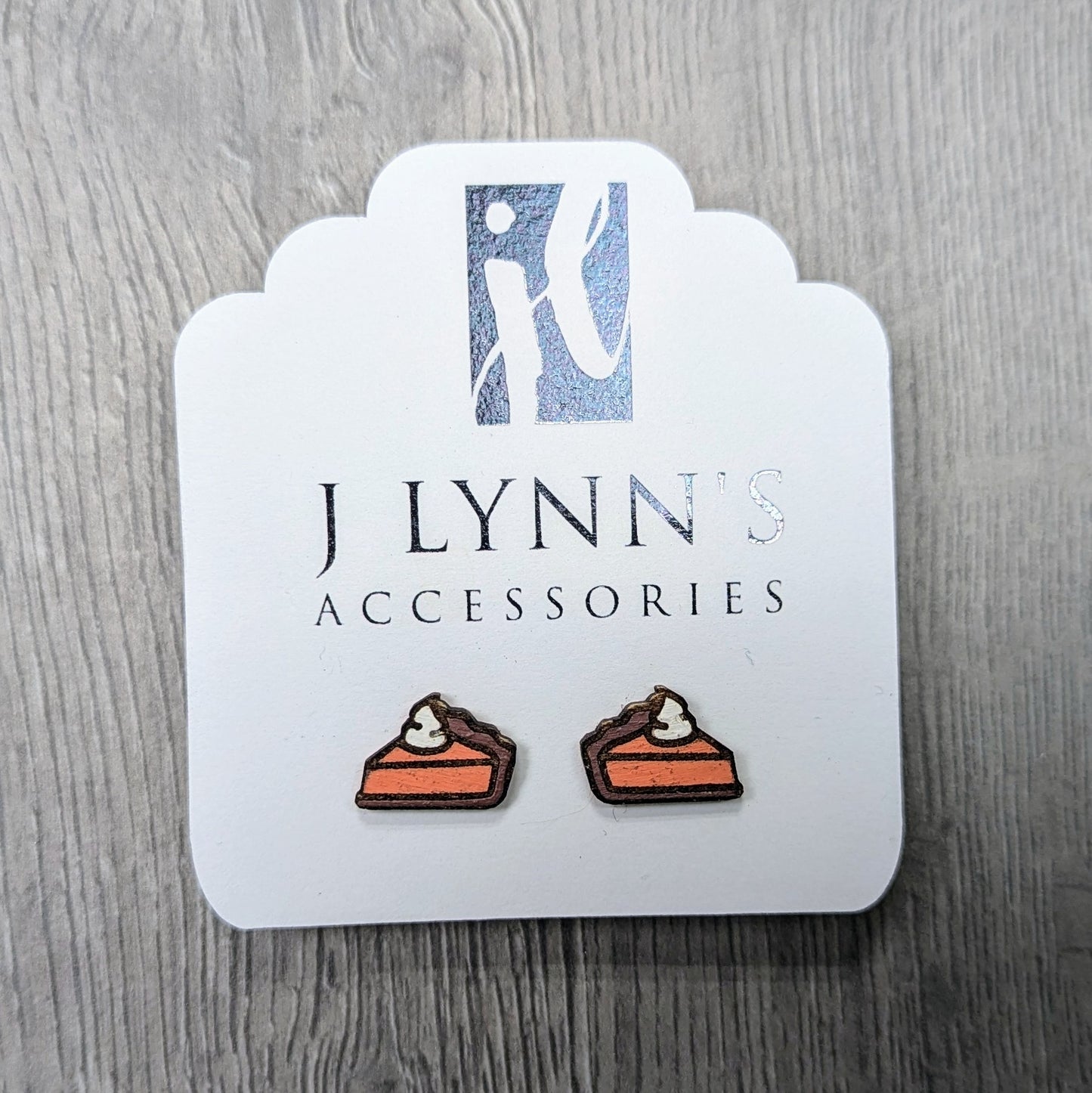 Hand painted pumpkin pie wooden stud earrings