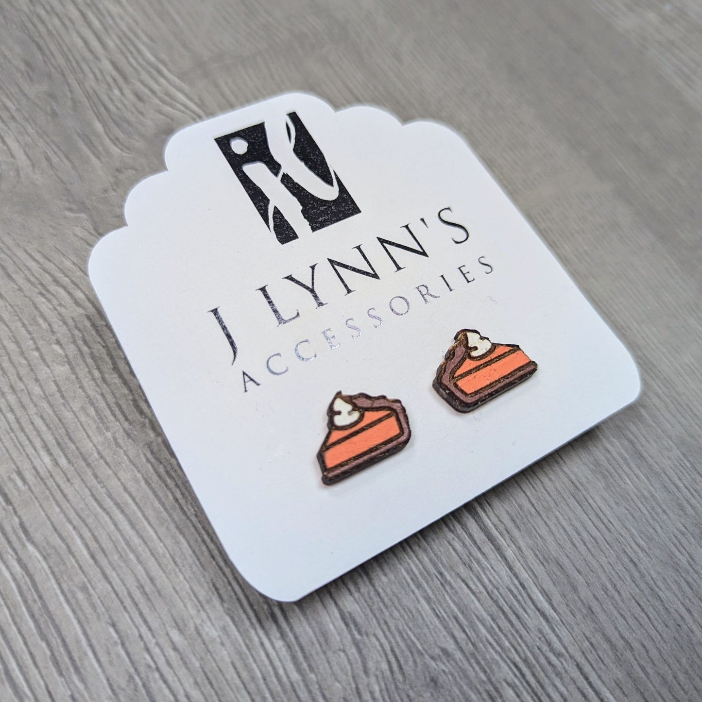 Hand painted pumpkin pie wooden stud earrings