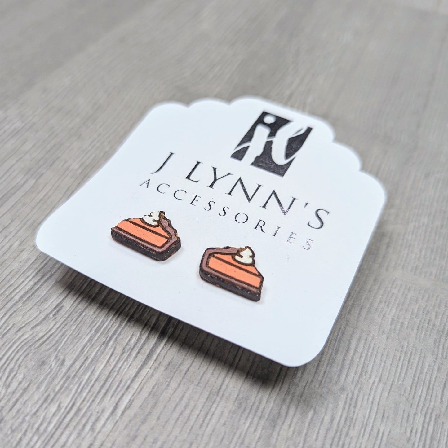 Hand painted pumpkin pie wooden stud earrings