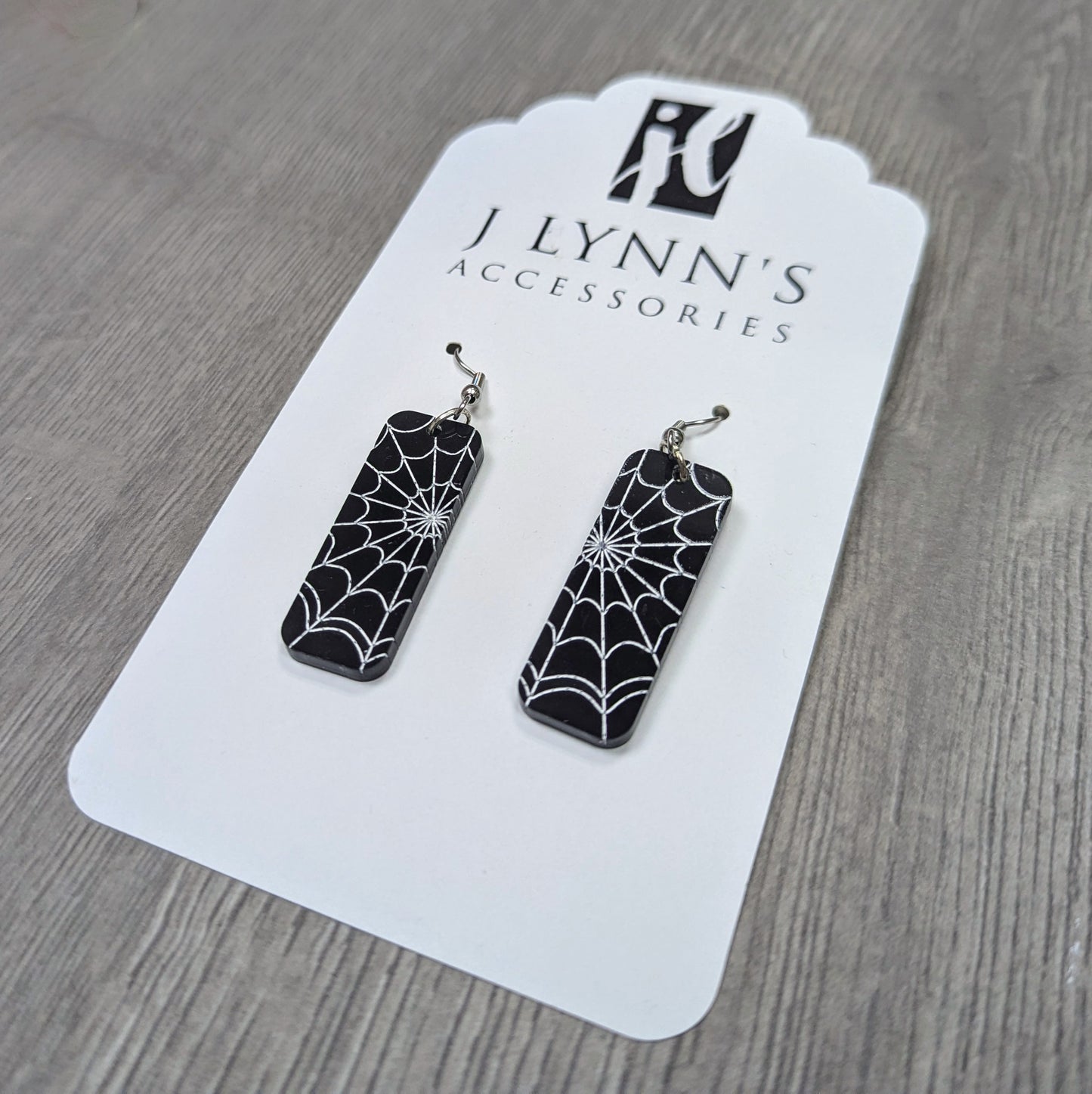 Black and White Spiderweb Acrylic Dangling Earrings