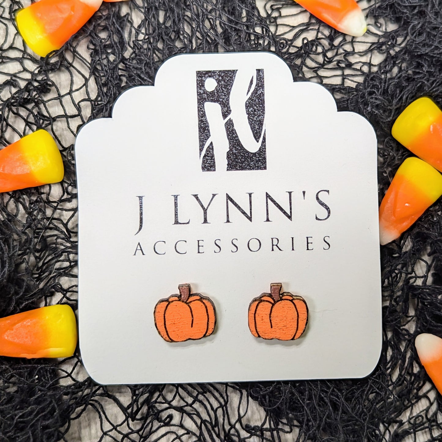 Hand painted wooden pumpkin stud earrings