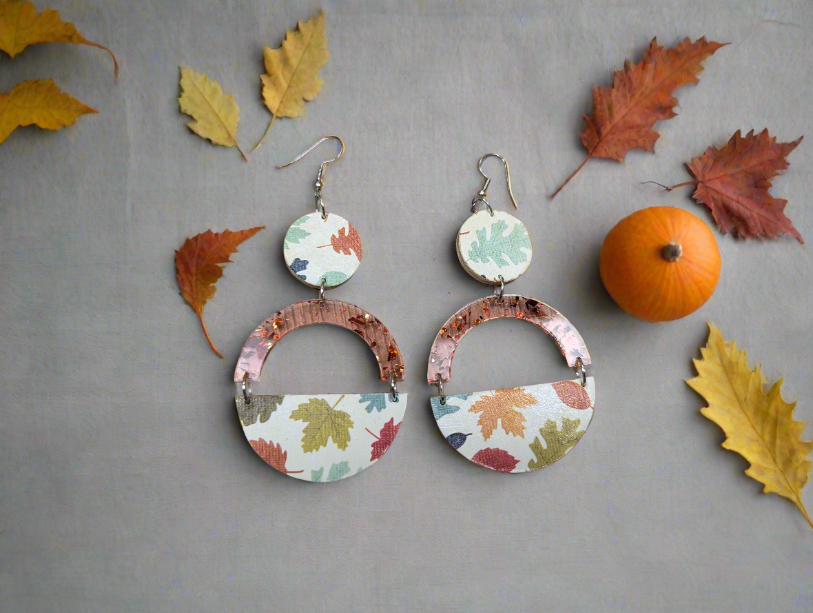 Decoupage autumn wooden dangle earrings