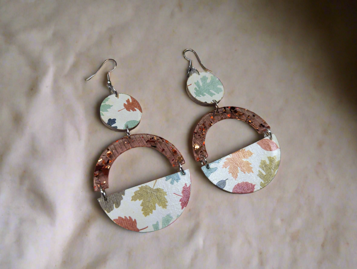 Decoupage autumn wooden dangle earrings