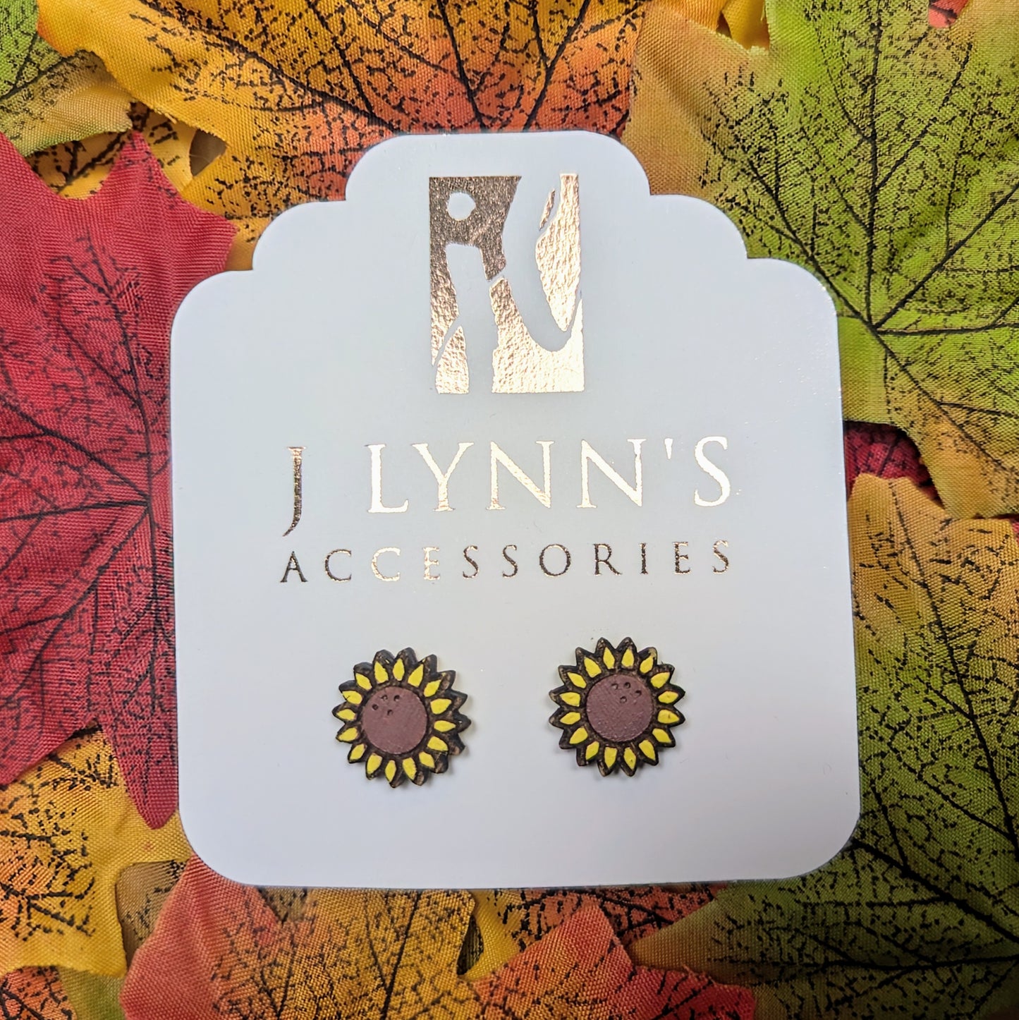 Hand painted sunflower wooden stud earrings