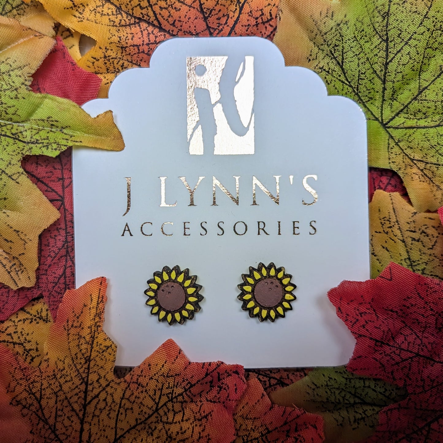 Hand painted sunflower wooden stud earrings