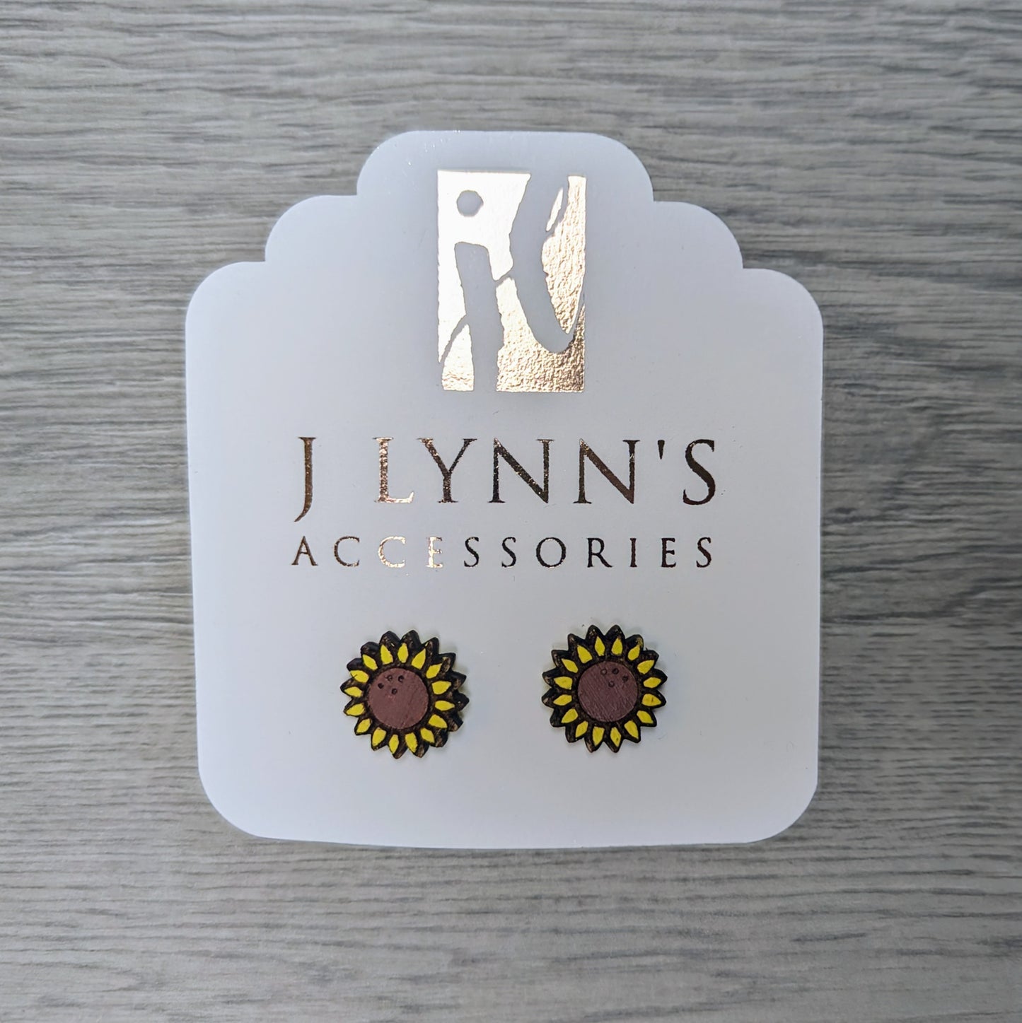 Hand painted sunflower wooden stud earrings