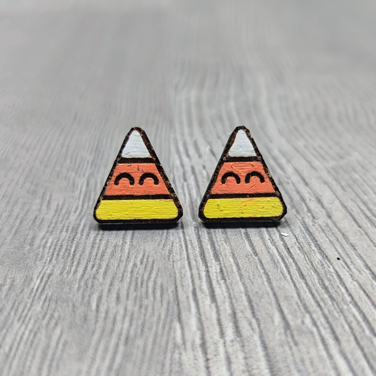 Hand painted candy corn wooden stud earrings