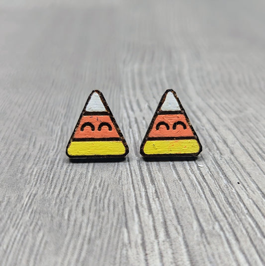 Hand painted candy corn wooden stud earrings