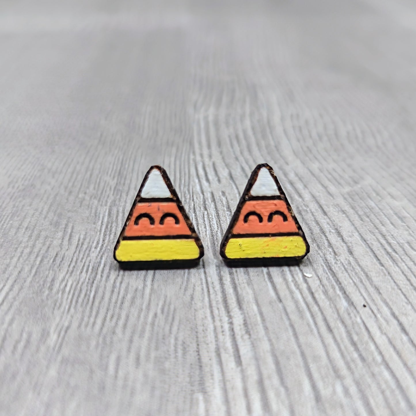 Hand painted candy corn wooden stud earrings