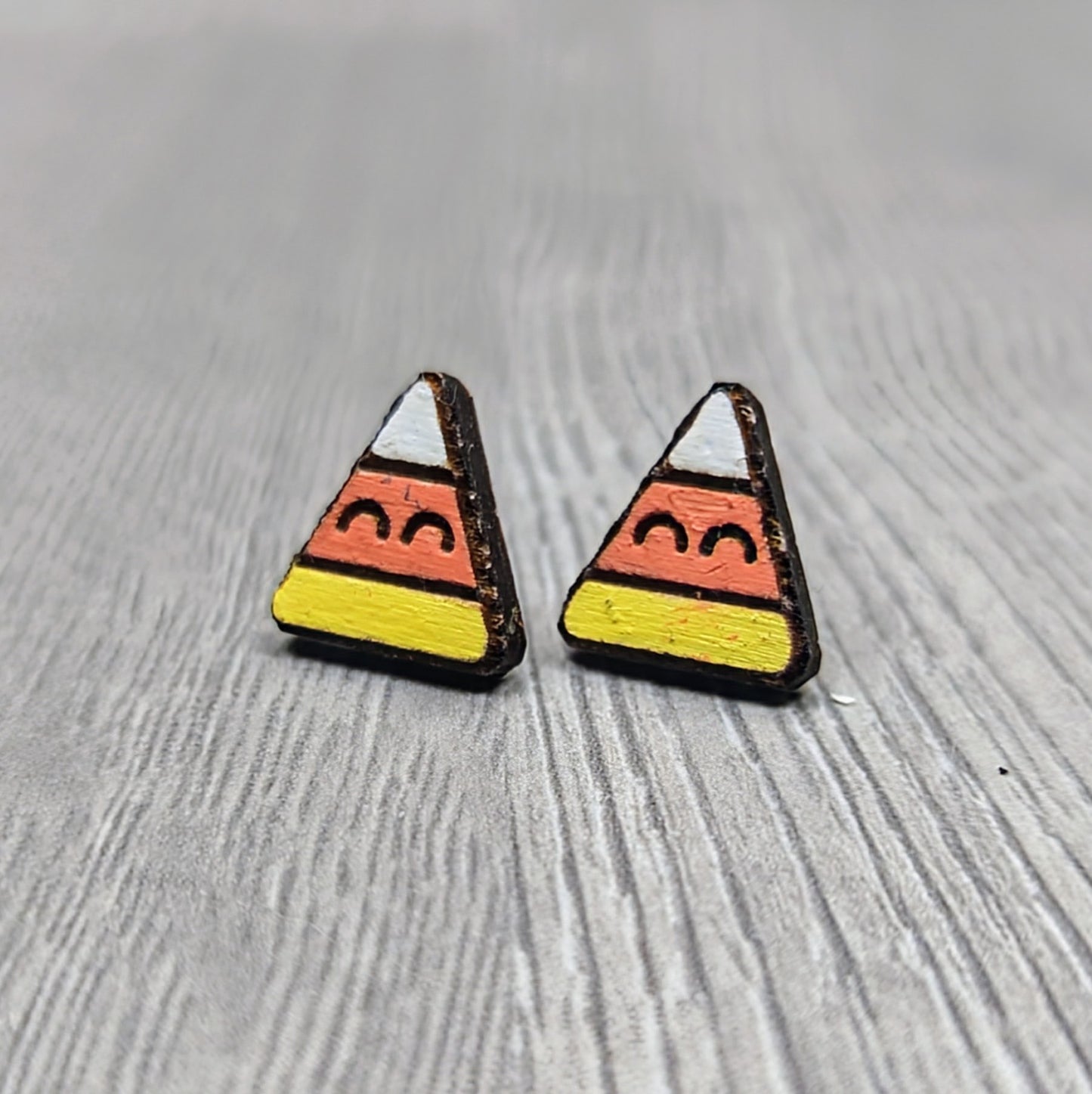 Hand painted candy corn wooden stud earrings
