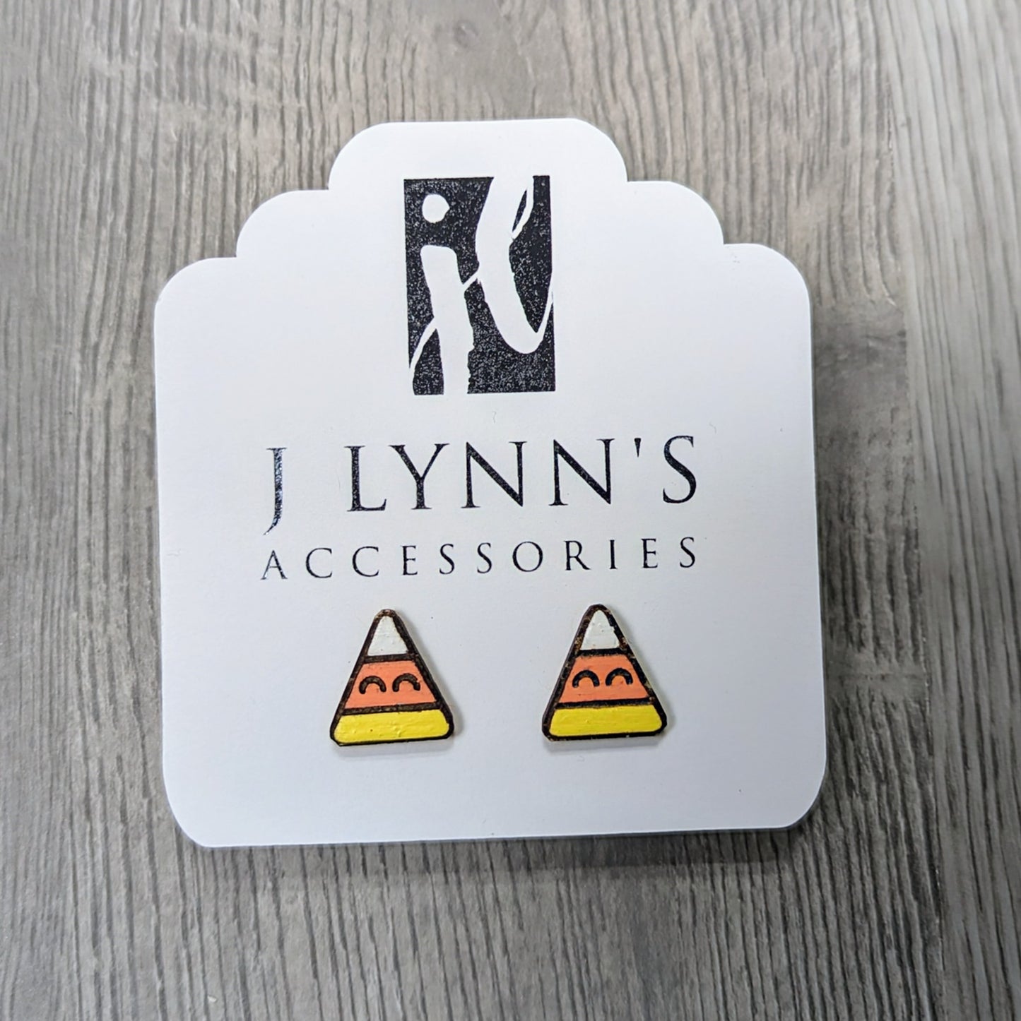 Hand painted candy corn wooden stud earrings