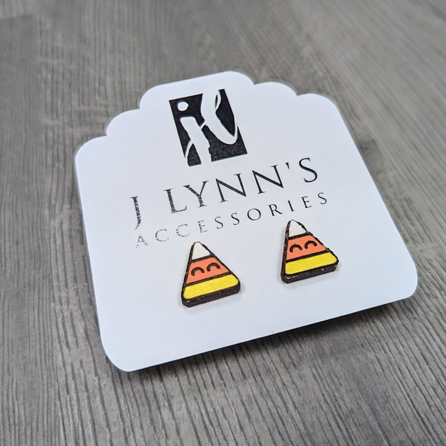 Hand painted candy corn wooden stud earrings