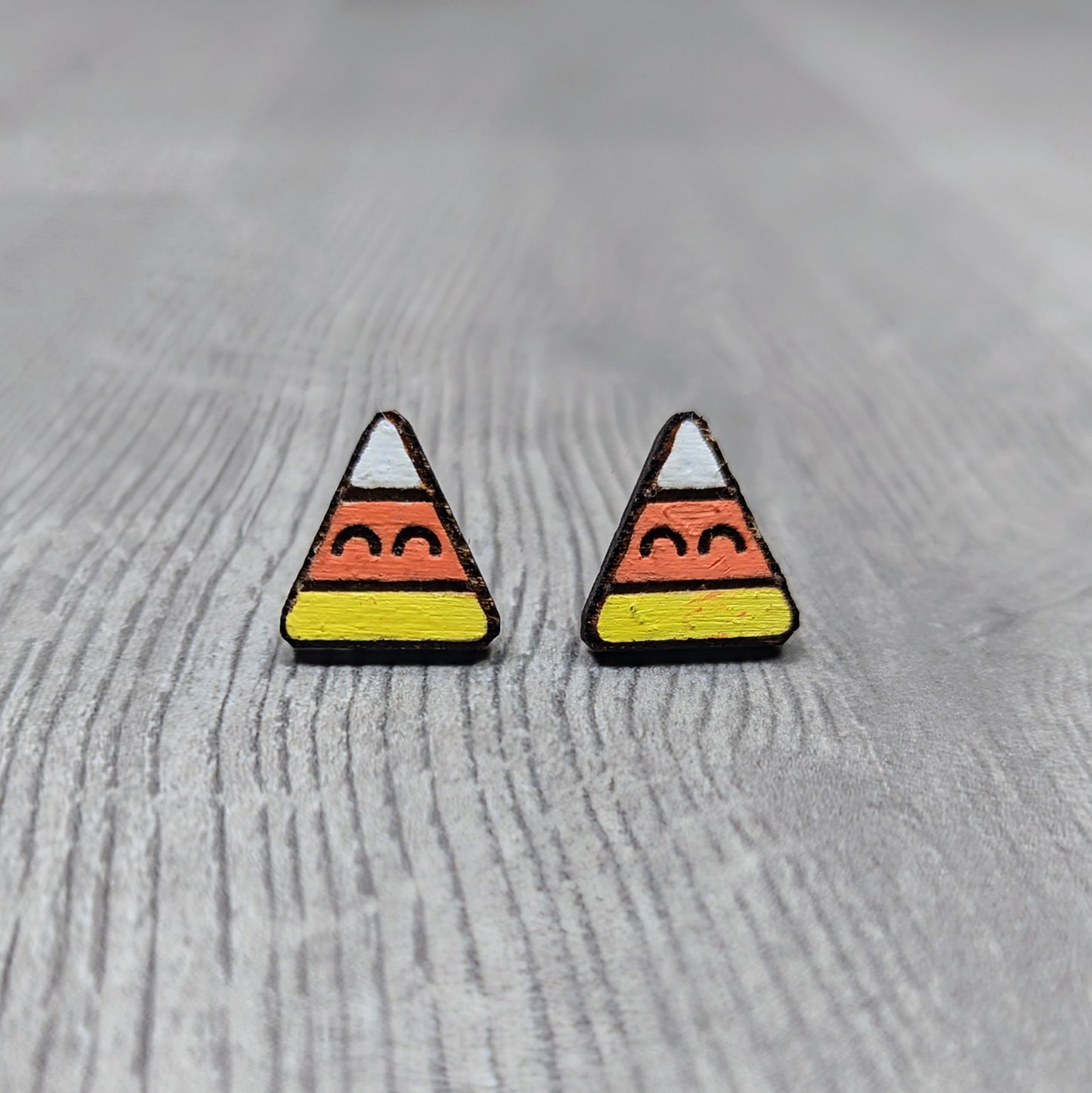 Hand painted candy corn wooden stud earrings