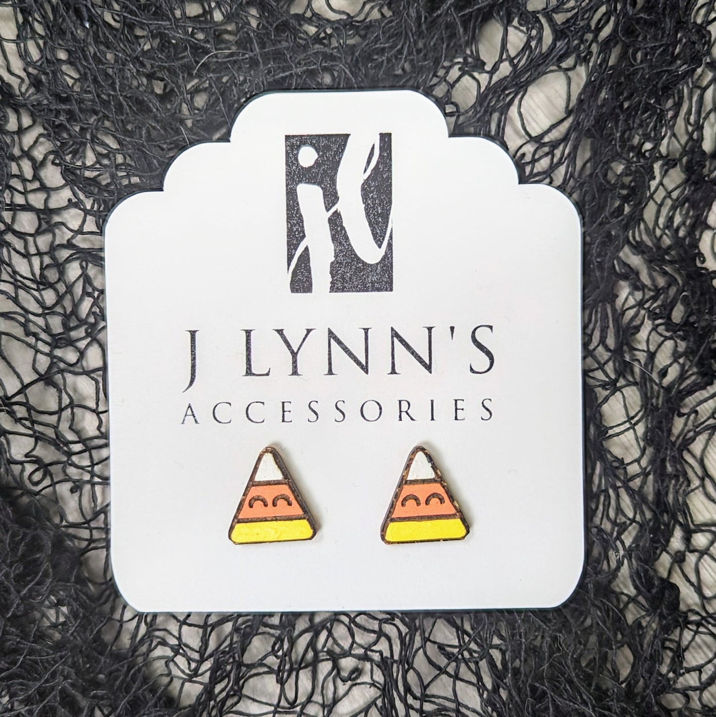 Hand painted candy corn wooden stud earrings