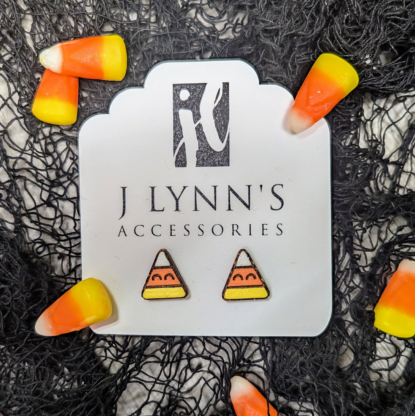 Hand painted candy corn wooden stud earrings