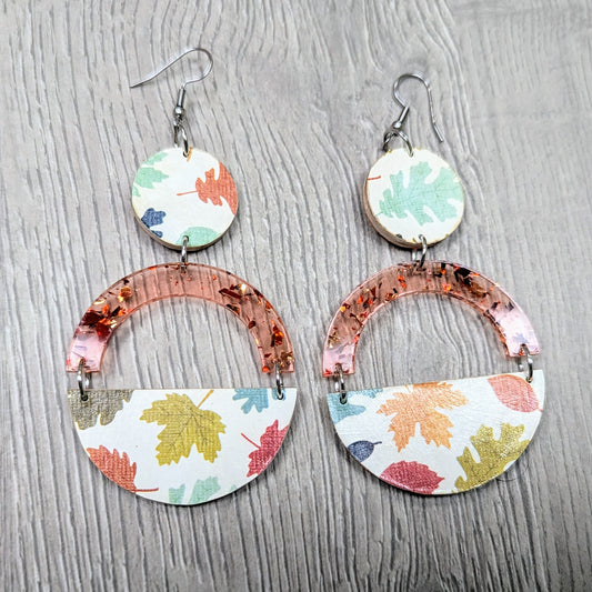 Decoupage autumn wooden dangle earrings