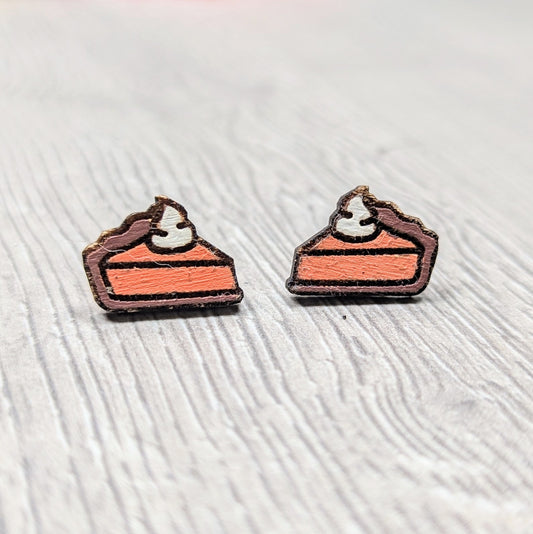 Hand painted pumpkin pie wooden stud earrings