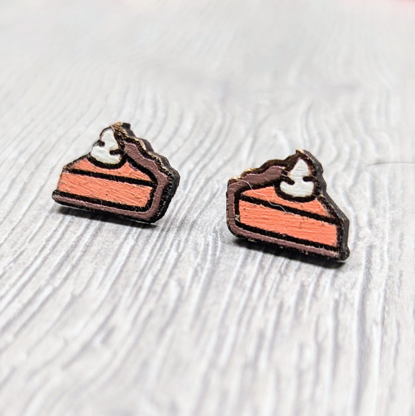 Hand painted pumpkin pie wooden stud earrings