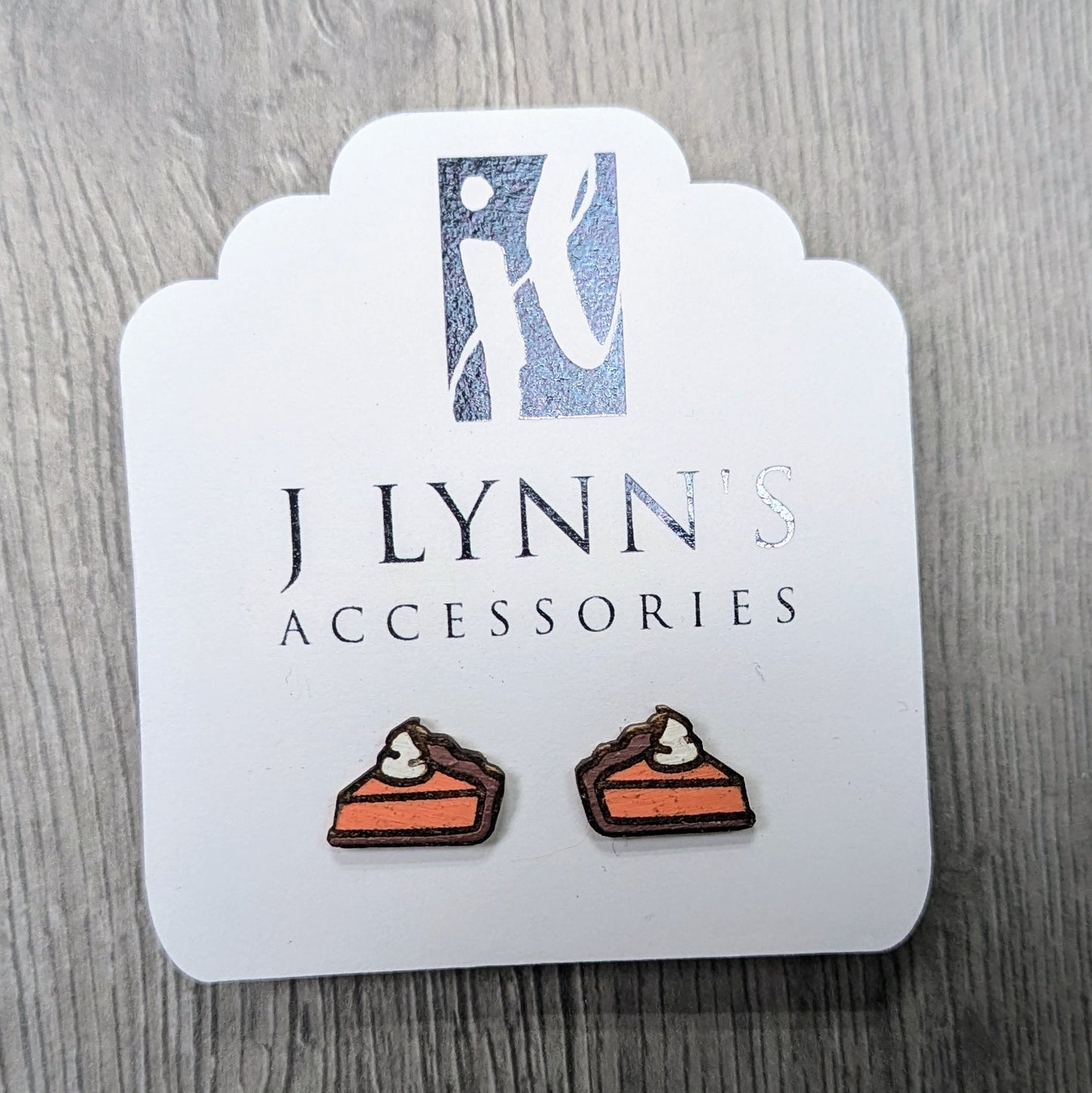 Hand painted pumpkin pie wooden stud earrings