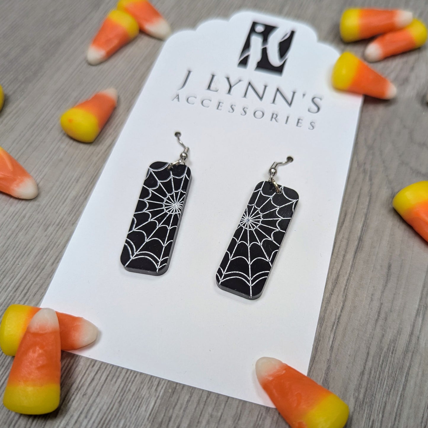 Black and White Spiderweb Acrylic Dangling Earrings