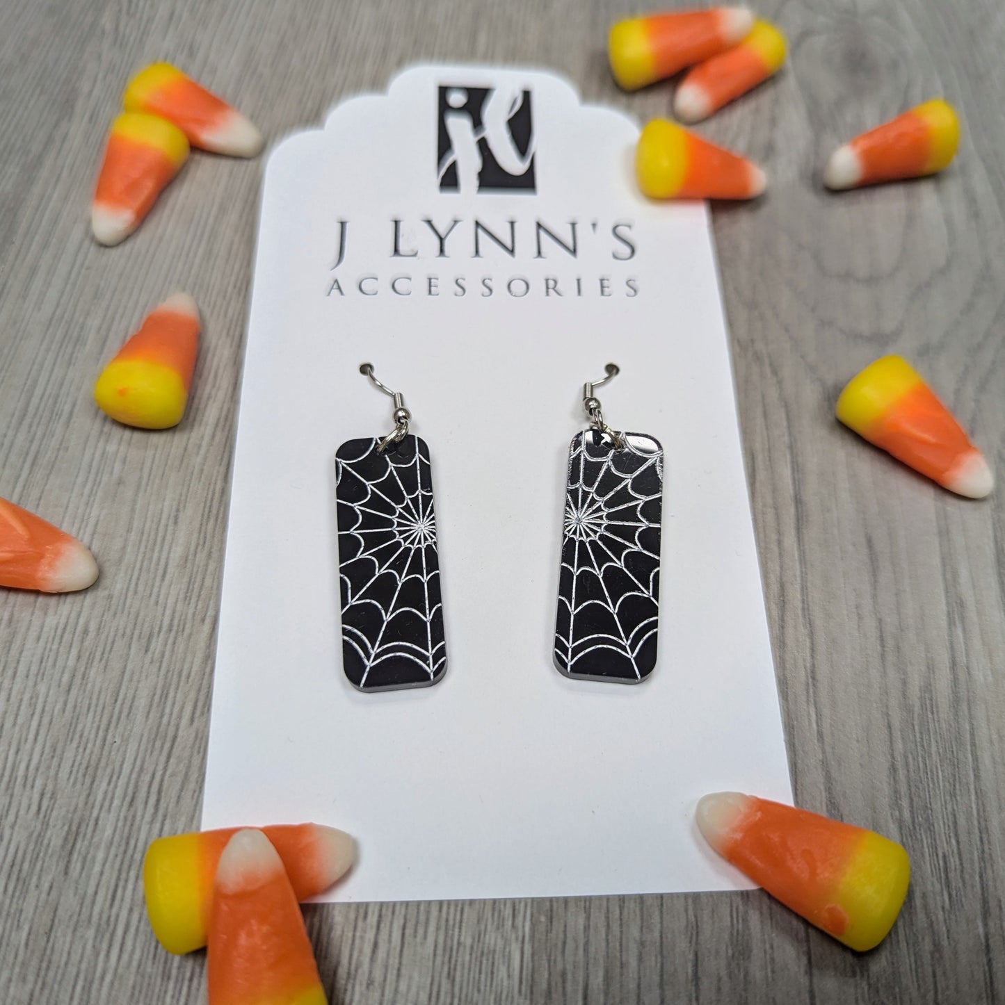 Black and White Spiderweb Acrylic Dangling Earrings