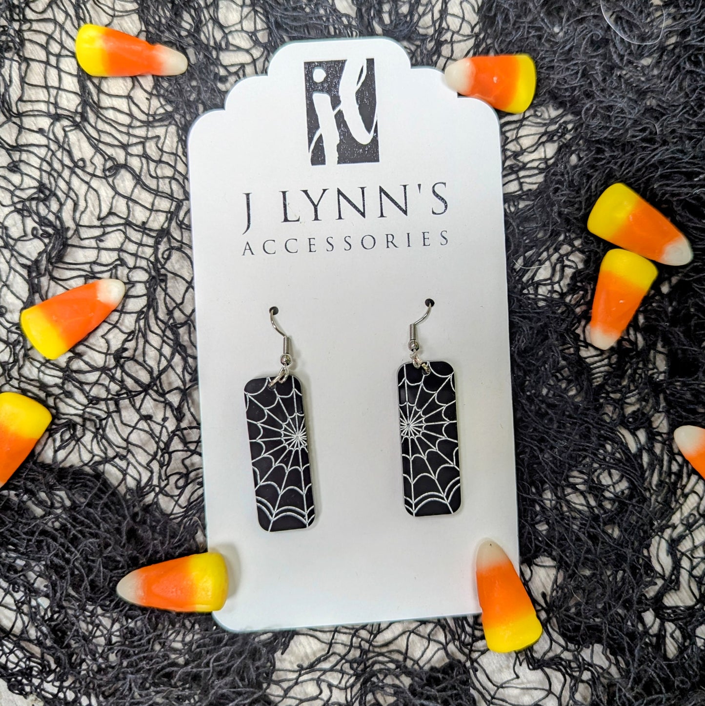 Black and White Spiderweb Acrylic Dangling Earrings