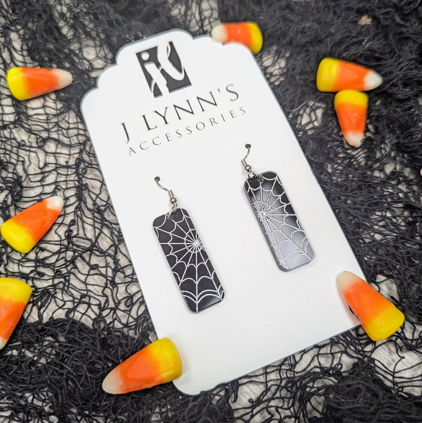 Black and White Spiderweb Acrylic Dangling Earrings