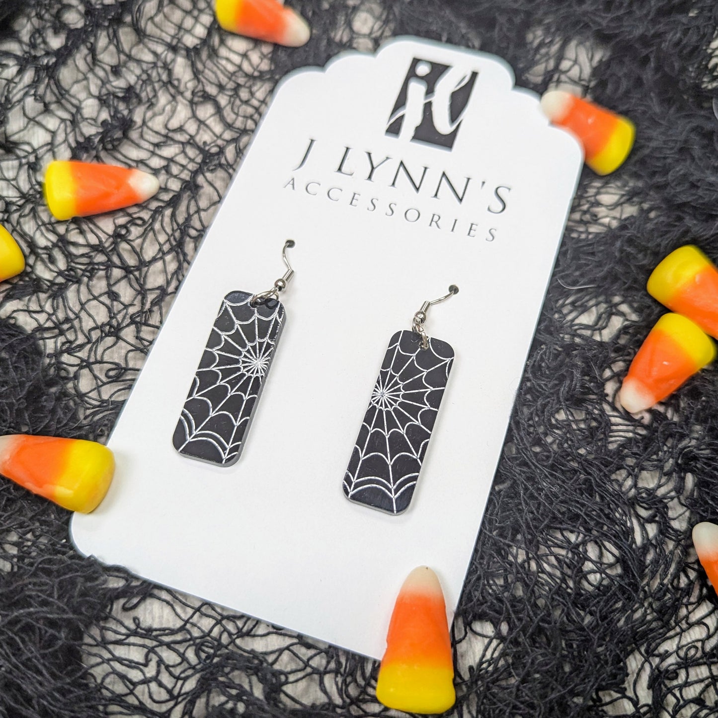 Black and White Spiderweb Acrylic Dangling Earrings